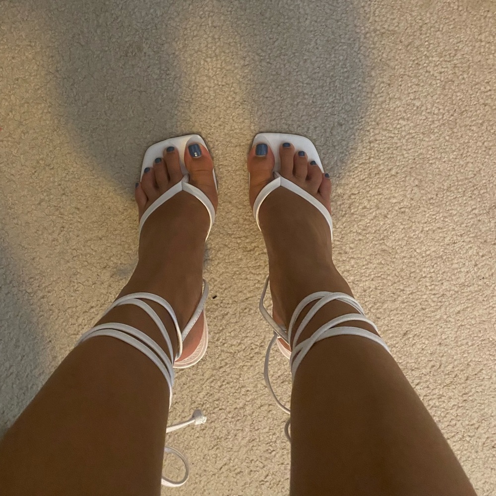 Nine West white strappy heels